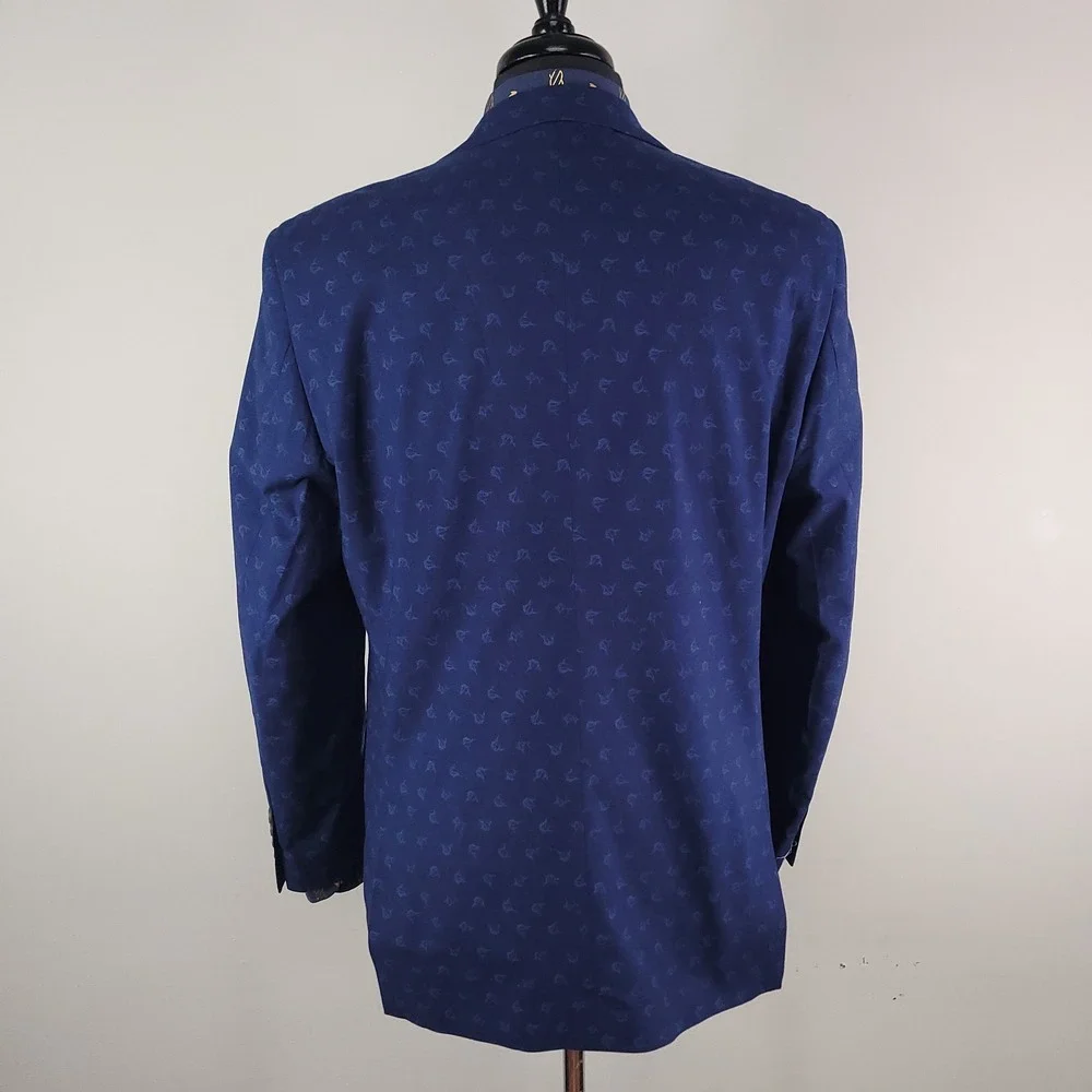 Crown & Ivy Blazer Mens 42R Blue Marlin Fish Pattern Sport Coat Jacket Nautical